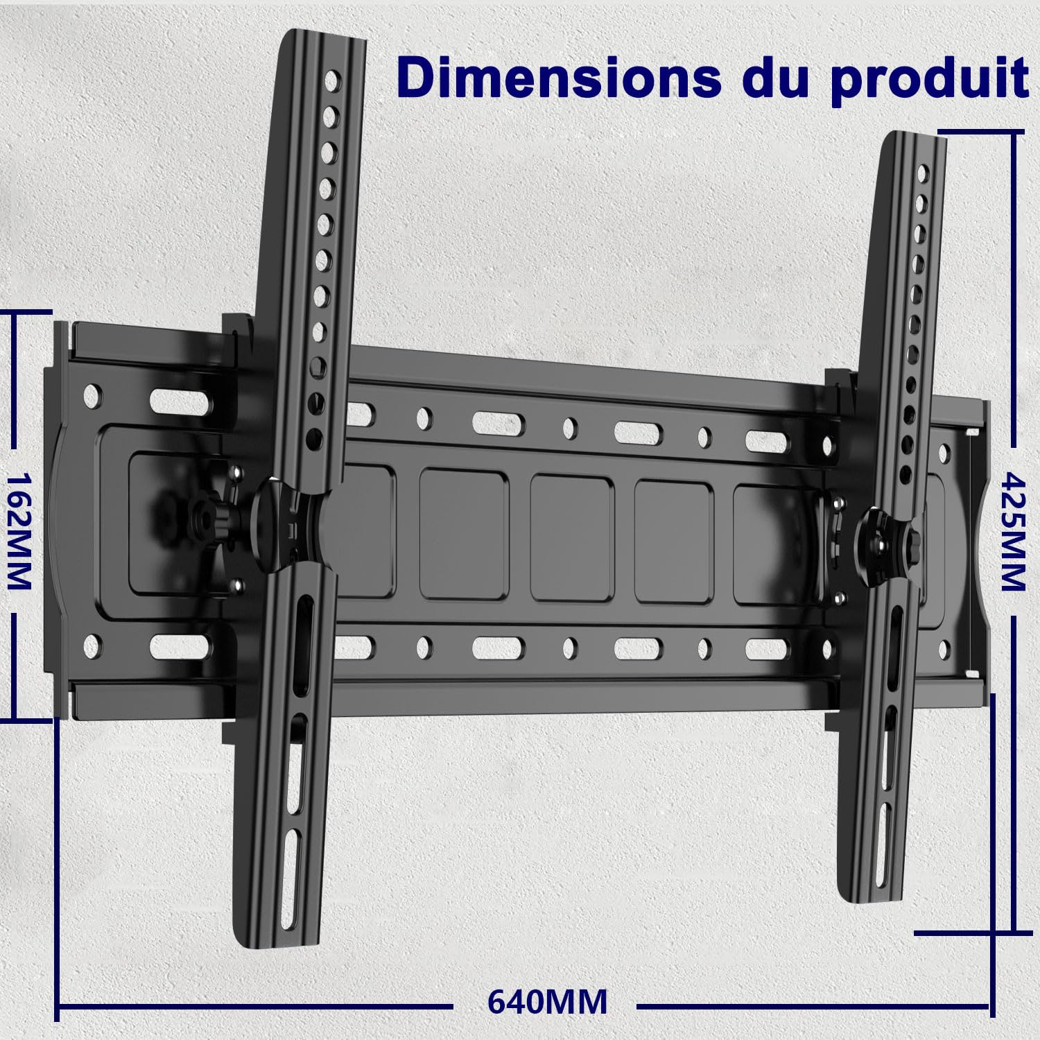 Support Mural TV pour téléviseurs de 32 à 75 Pouces, réglage de l'inclinaison vers Le Haut et vers Le Bas, VESA Max 600x400 mm Charge 70 kg, 40 43 50 55 60 65 Pouces Rack Mural pour TV