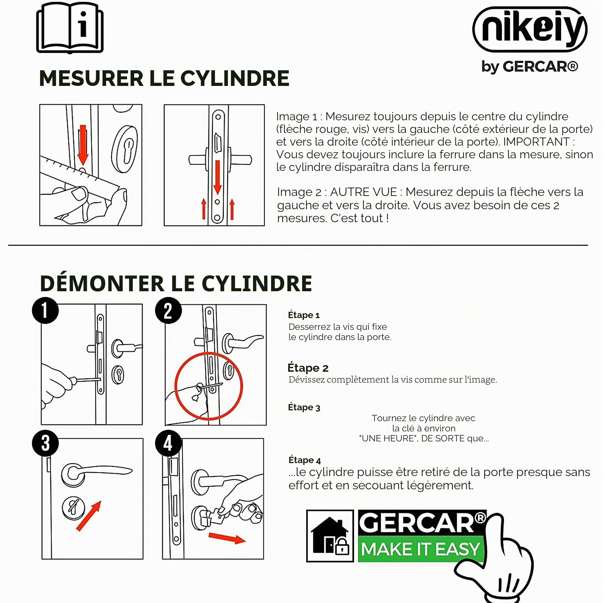 GERCAR - Pro - Lot 12x cylindre à double entrée 80 mm - 12x cylindre serrure/barillet de porte d'entree/interieure 40/40 mm - En laiton Avec 60 clés - Longueur : 80 mm, A: 40 B : 40