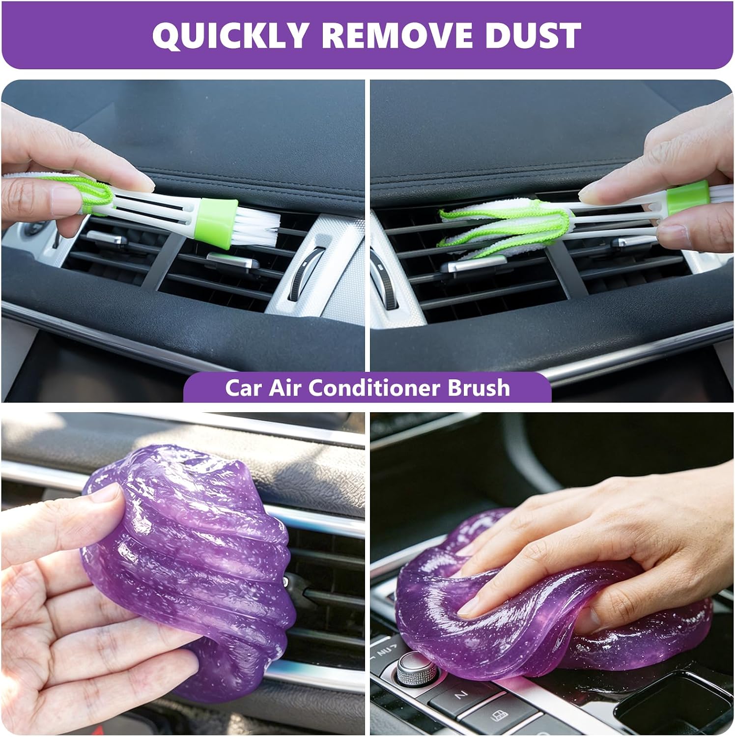 Windshield Cleaning Tool, 13PCS Car Detailing Kit Interior Cleaner, Car Window Cleaner with Extendable Handle, Car Interior Cleaning Kit with Detailing Brushes for Women Men (Purple)