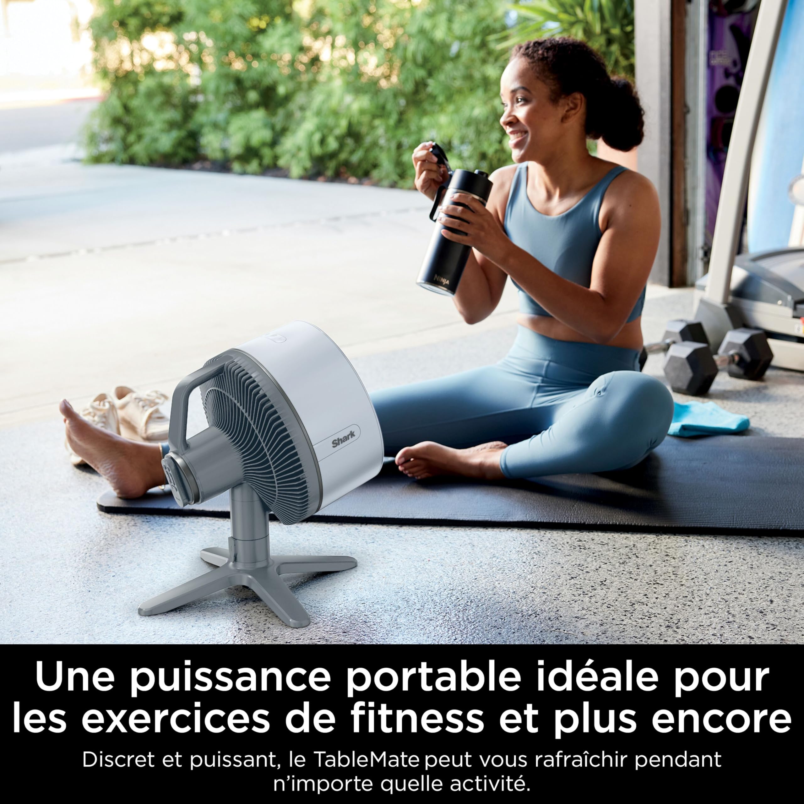 Shark FlexBreeze TableMate Ventilateur intérieur/extérieur sans fil, autonomie 24 h, refroidissement puissant, portée 20 m, ventilateur silencieux, 5 vitesses, télécommande, gris brume, FA150EU