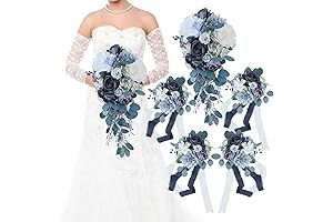 Set of 5 Dusty Blue Wedding Bouquets for Bride and Bridesmaids