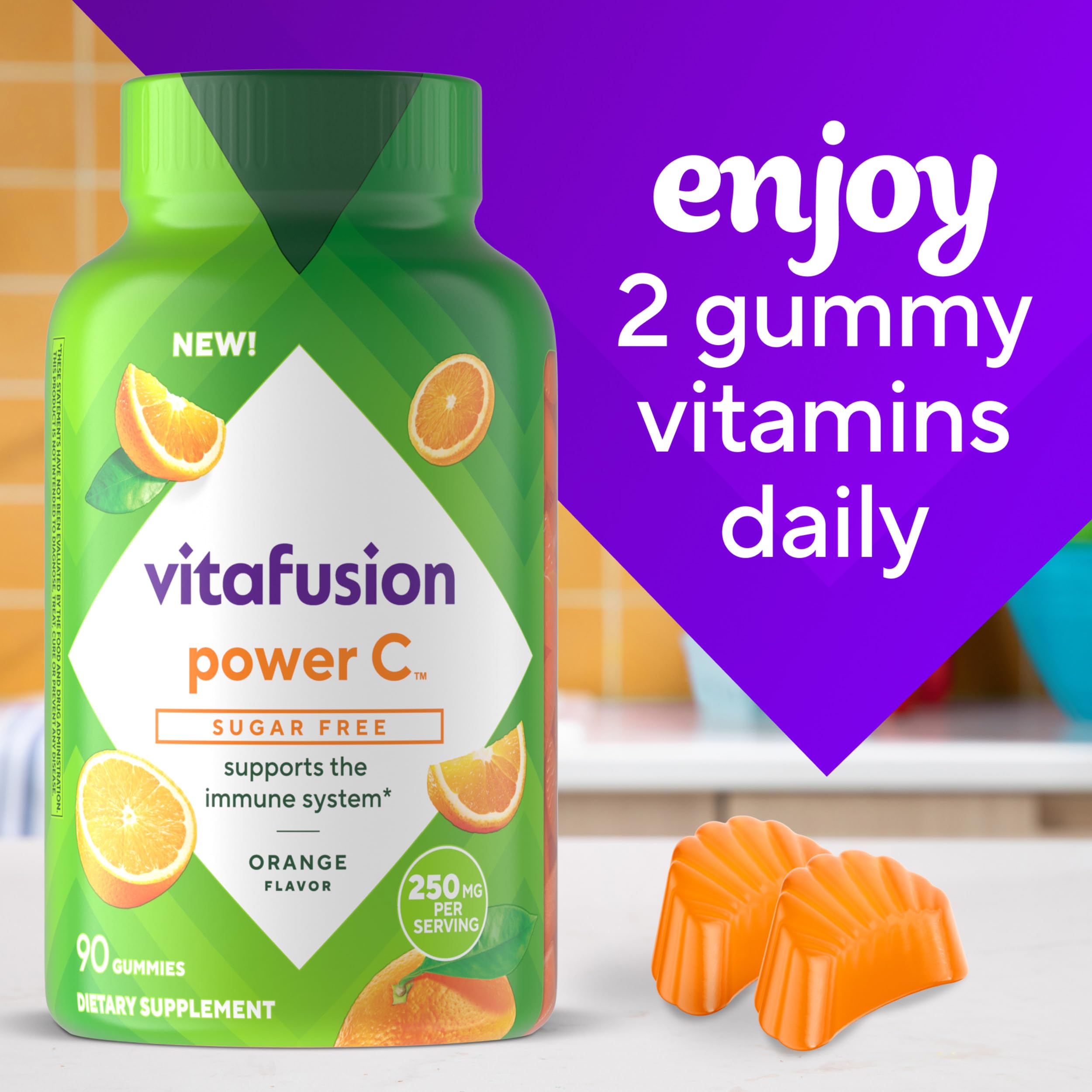 VITAFUSION Sugar Free Power C Vitamin C Gummies, Daily Adult Vitamins for Immune System Support (1), Orange Flavor, 90 Count