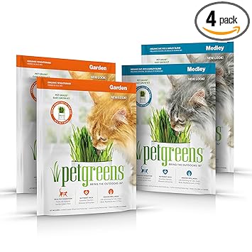 Pet Greens 4 Pack Cat Grass Garden Wheatgrass self Grow and Medley Oat, Rye and Barley, 2 of Each 3oz Package