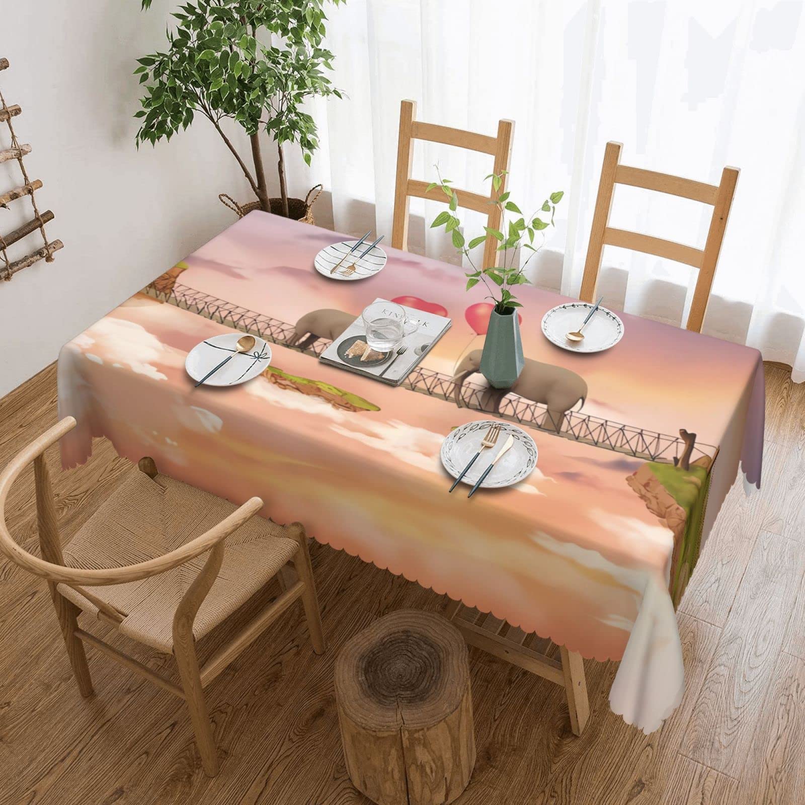 Nappe rectangulaire éléphant 183x137 cm imperméable et infroissable pour table de cuisine