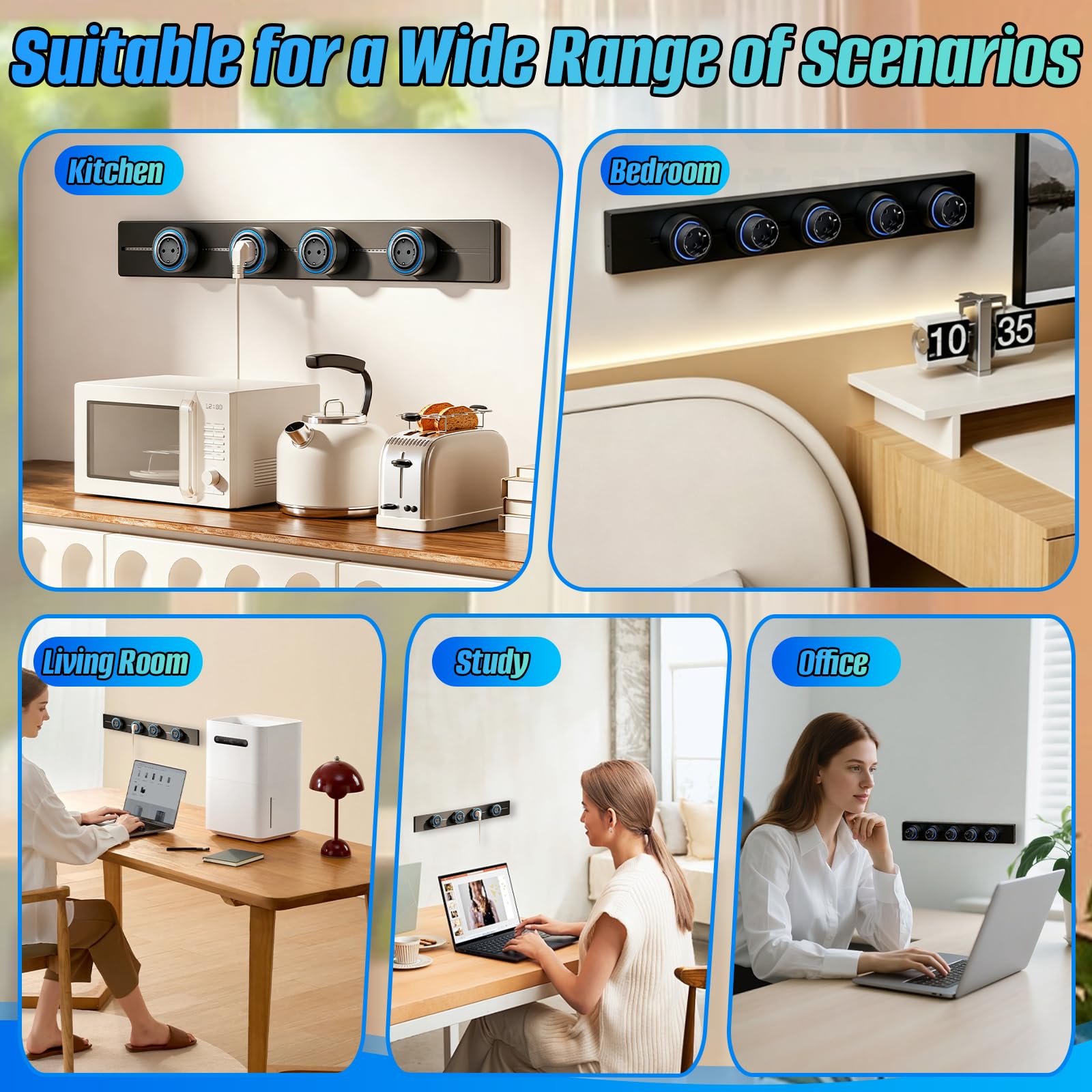 Binario Elettrico a Vista 50 cm, con 4 Prese Eu – Moduli Scorrevoli, Alimentazione Rotante On/Off, Facile Installazione Senza Incasso A Parete, Ideale Per Cucina, Soggiorno E Camera Da Letto