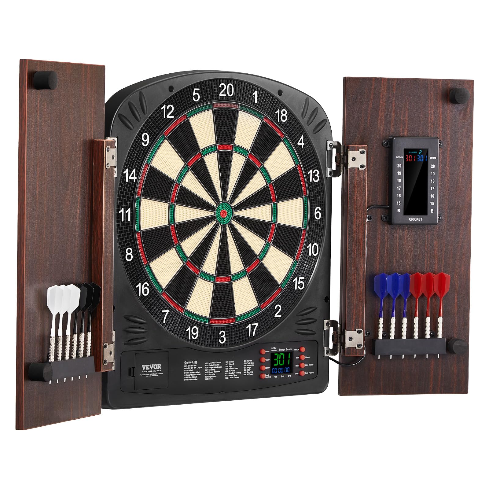 VEVOR Set di Bersaglio e Mobiletto per Freccette, Bersaglio Freccette Elettronico con Punteggio Elettronico, Facile da Montare, Completo di Tutti Accessori