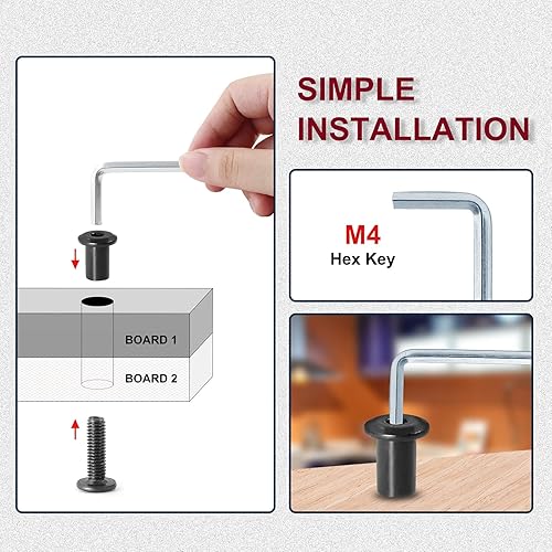Vista 11 de 10 pares (20 piezas) M6 x 0.630 in Tornillo hexagonal con llave Allen, pernos de conector plateados para muebles, tornillos avellanados M6, tuercas