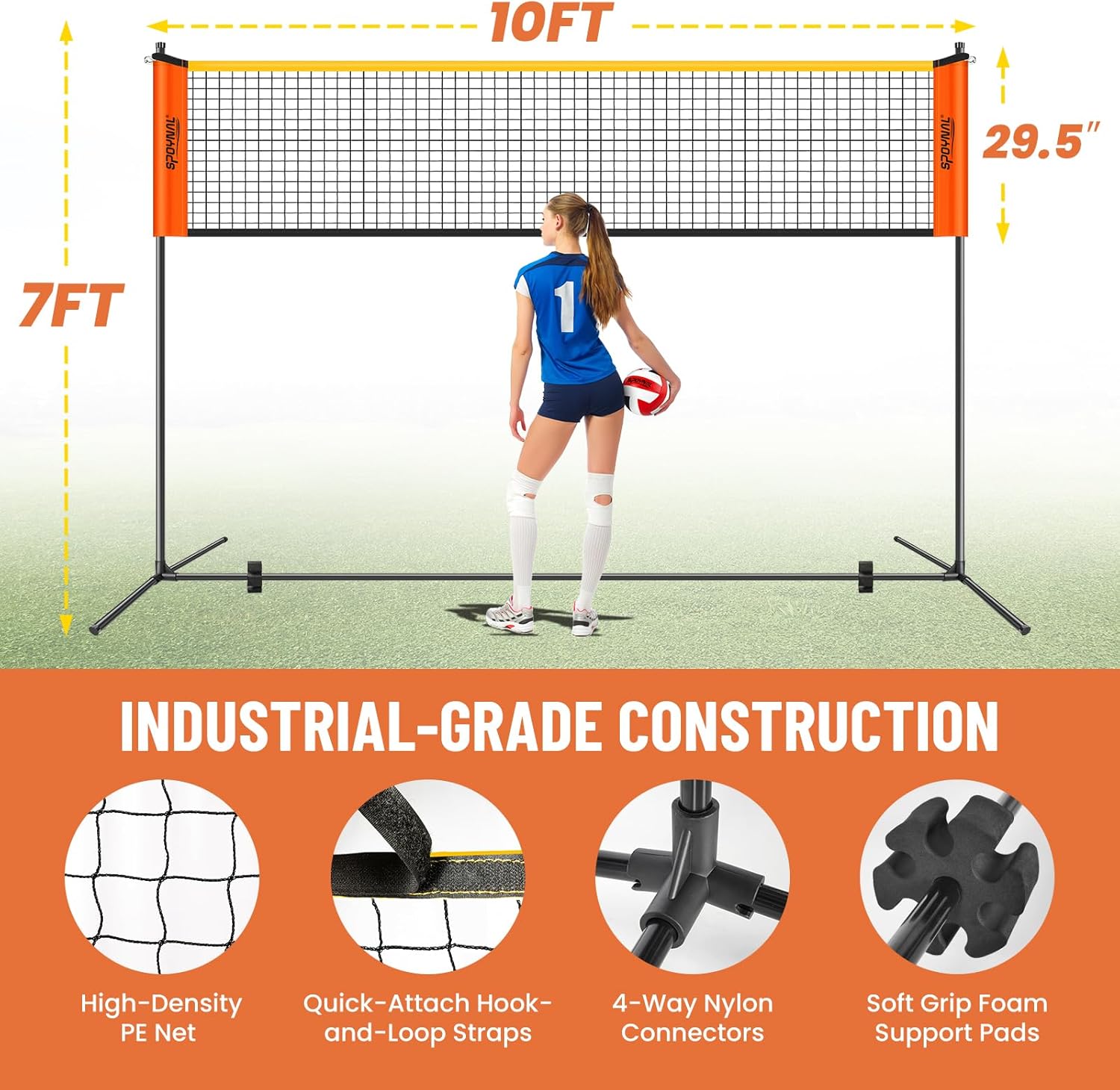 3-in-1 Adjustable Height Volleyball Badminton Pickleball Net Set - Portable Badminton Net Set for Backyards with Badminton Racket & Shuttlecocks, Volleyball Set with ball & Pump, Pickleball & CarryBag