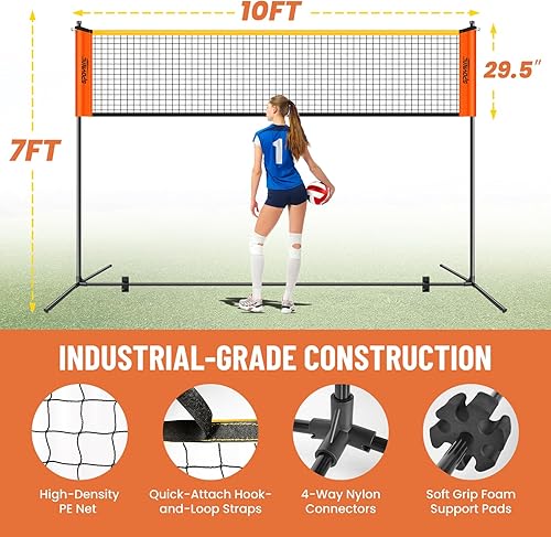 Miniatura 2 de Juego de red de voleibol de bádminton de altura ajustable 3 en 1, juego de red de bádminton portátil para patios traseros con raqueta de bádminton y