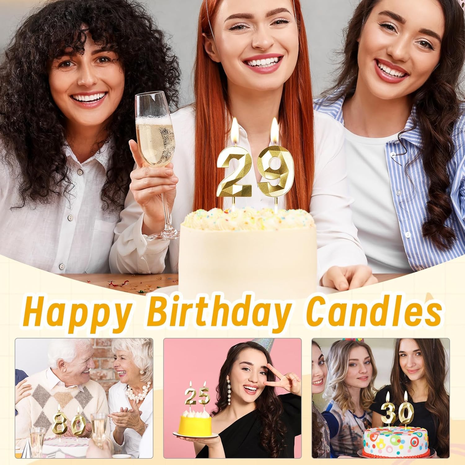Bougies d'Anniversaire 78 Ans Dorées Numéro 78 Or pour Gâteau Décoration de Fête