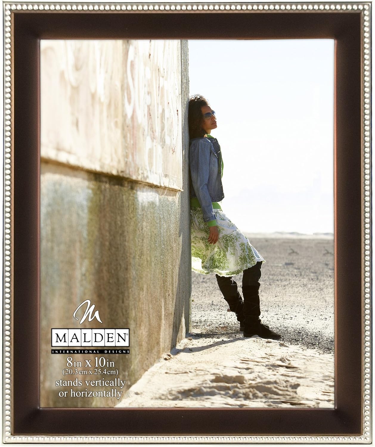 Malden International Designs 5294-46 Classic Silver Metal With Silver Beads 2-Tone Picture Frame, 4x6, Silver