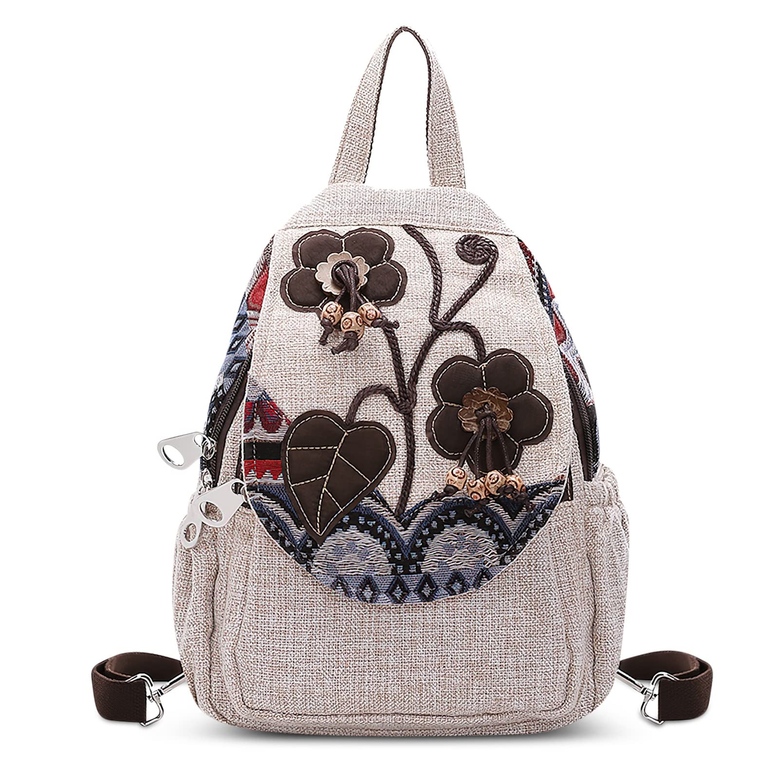 DIRRONA Zaino Donna Piccolo Convertibile Borsa Tracolla Borsa Petto Zaino Donna Viaggio Leggero per Tempo Libero Shopping Tela Boho Vintage Ricami Decorativi