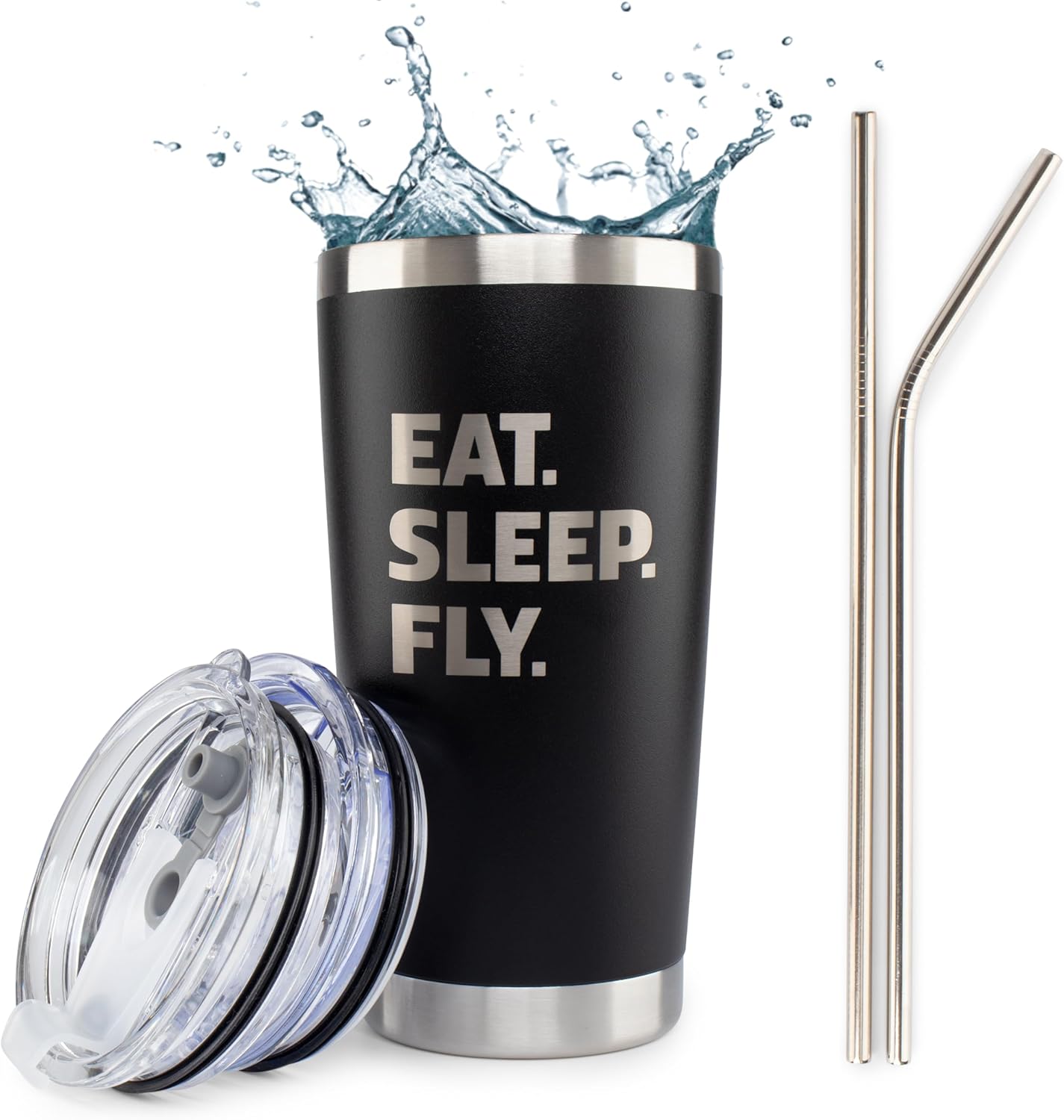 JENVIO Pilot Gifts | 20oz Laser Etched Stainless Steel Travel Tumbler Mug 2 Lids 2 Straws Gift Box and Card Included | Aviation Flight Attendant Airplane Decor Men Christmas - Image 4