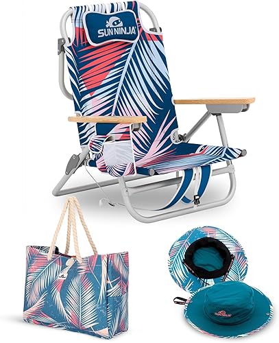 SUN NINJA Paquete de silla de playa con bolsa de lona y sombrero de cubo UPF 50+