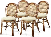 Wickerix Denver Handmade Rattan Wicker Dining Side Chairs Set of 4, Colonial Color with Cream Cushions