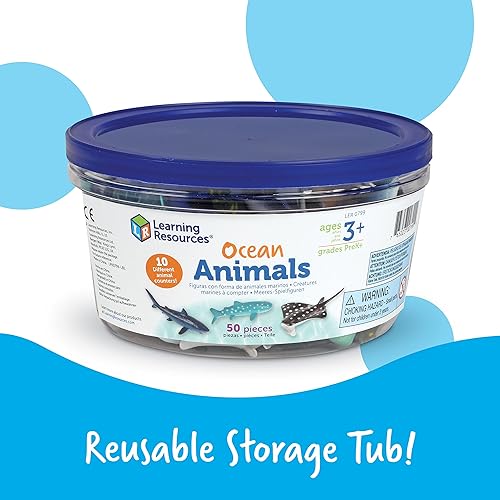 Miniatura 5 de Learning Resources Animales del océano, contadores, juego imaginativo, conjunto de 50 animales oceánicos diferentes, 50 piezas, edades 3+, multicolor