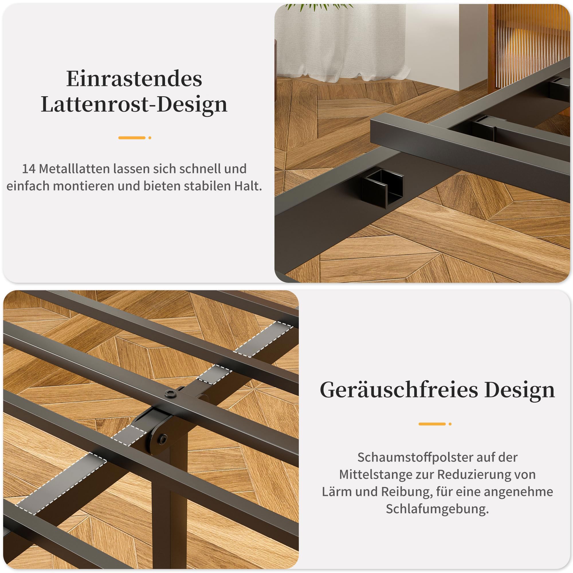 VECELO Bettgestell 140x200 cm aus Metall mit Lattenrost, stabiles Doppelbett mit Holzkopfteil, 320 kg Tragkraft, 31 cm Stauraum, einfache Montage, Industrial Style, Braun
