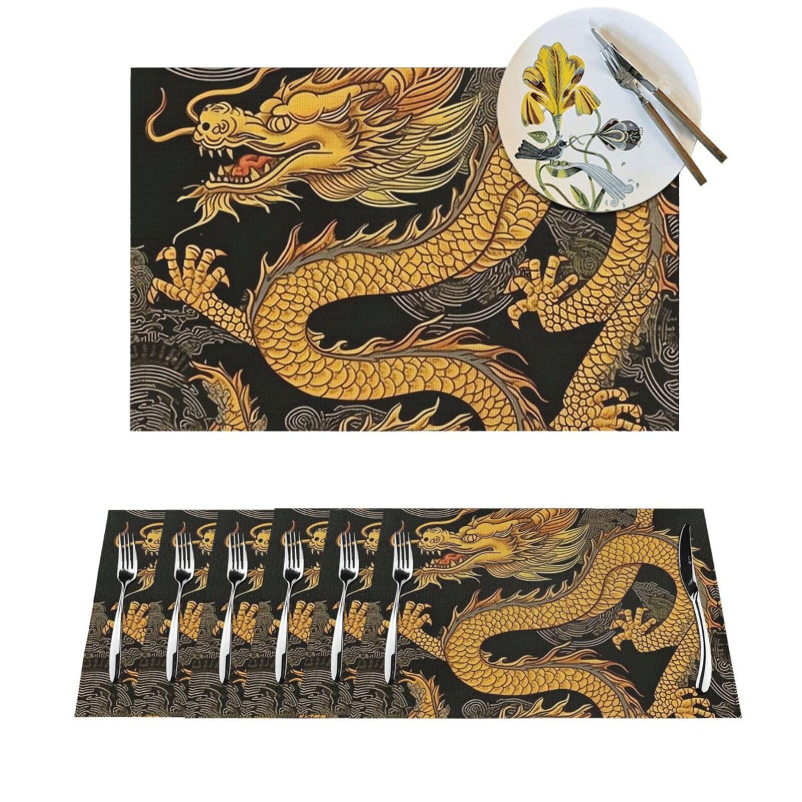 Sets de table de cuisine pour extérieur et salle à manger à motif dragon lot de 4