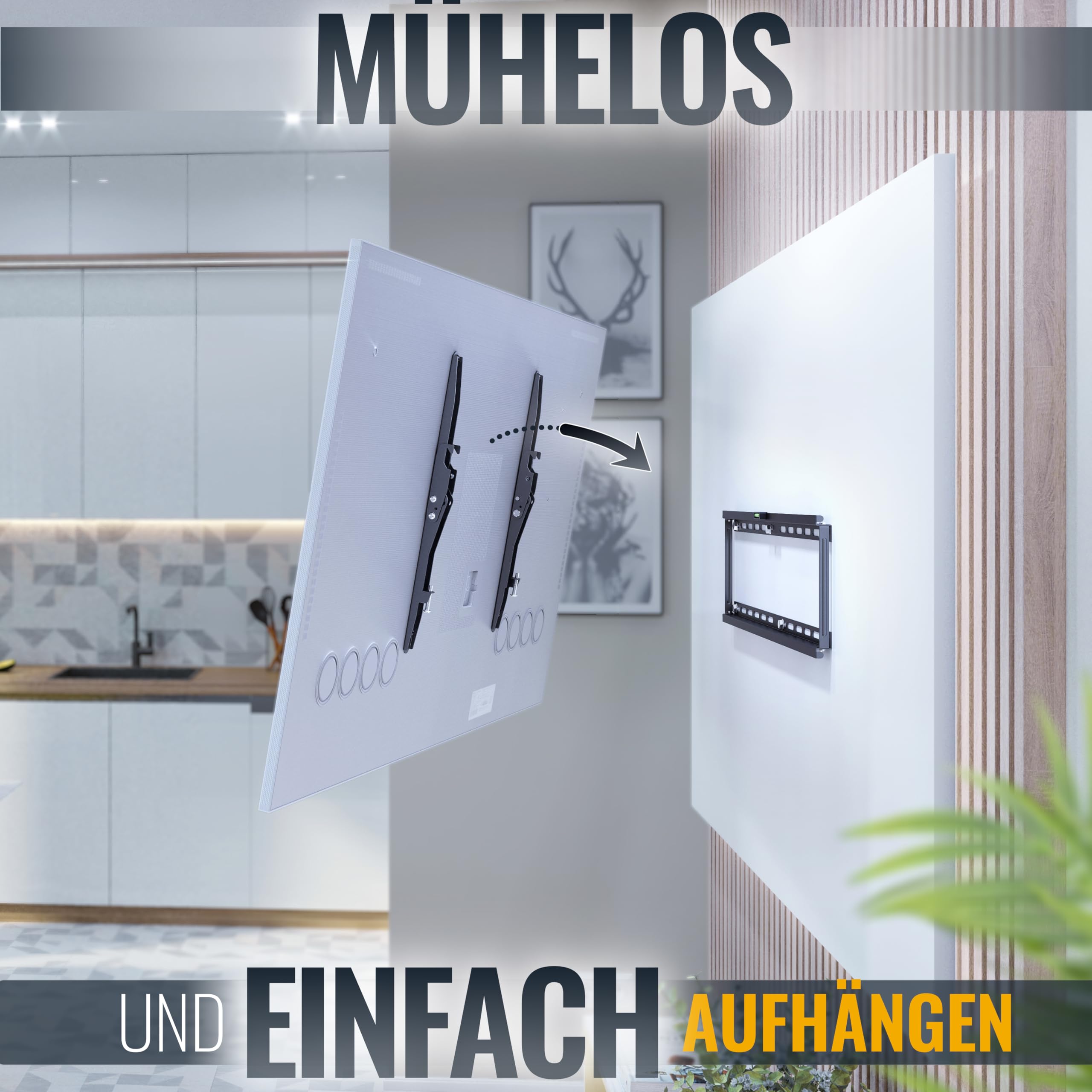 RICOO Supporto da parete per TV o Monitor Montaggio N1964 Staffa televisore piatto inclinabile girevole Smart 4K Curvo 3D QLED OLED LED LCD televisori braccio television max VESA 600x400 universale