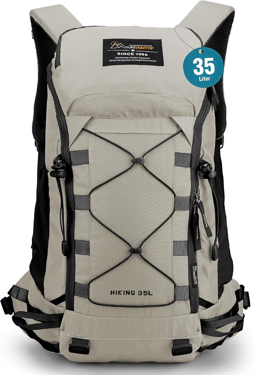 MOUNTAINTOP 35L Hiking Backpack, Lightweight Daypack with Rain Cover | Durable 35L hiking backpack features scratch-resistant fabric, YKK zippers and included rain cover