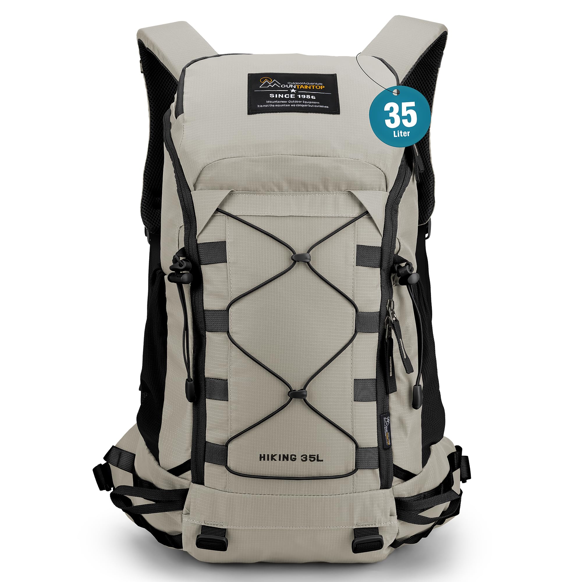 MOUNTAINTOP 35L Hiking Backpack, Lightweight Outdoor Travel Camping Daypack with Rain Cover for Men & Women（White）