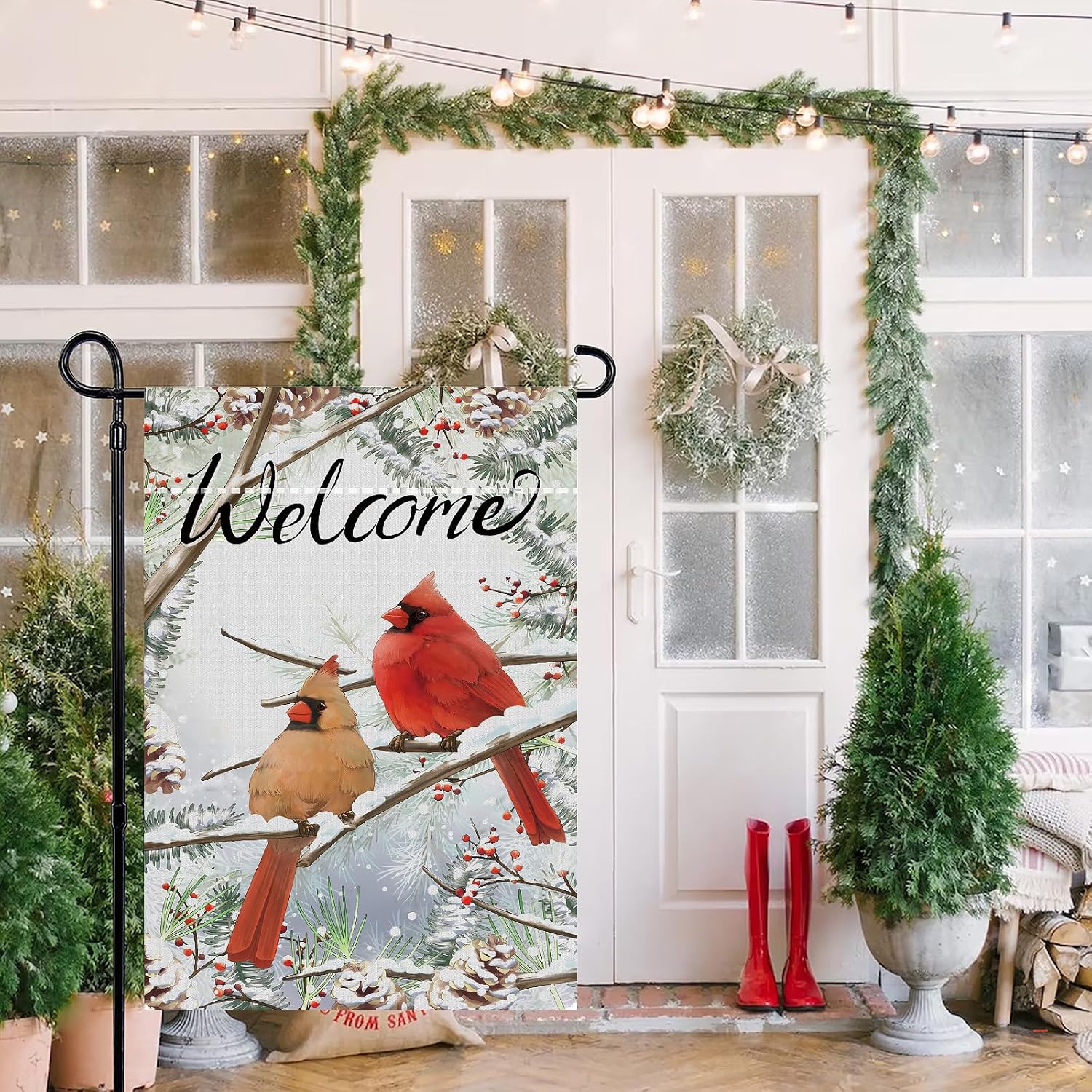 Winter Garden Flag 12x18 Inch Double Sided Cardinal Bird Trees Snow Christmas Holiday Decoration Yard Outdoor Flag - Image 2