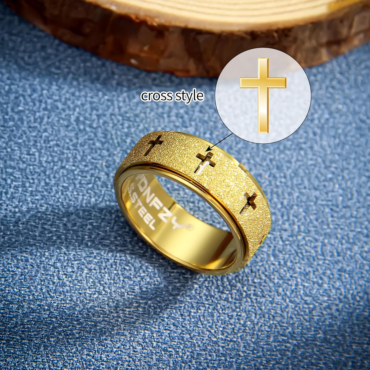 Anxiety Spinner Ring for Men - Stainless Steel Fidget Spinner Ring, Band Cross Thumb Roating Rings for Stress Relief 8mm Anxiety Relieve Fidget Toys for Adults Ring Size 6 7 8 9 10 11 image 5
