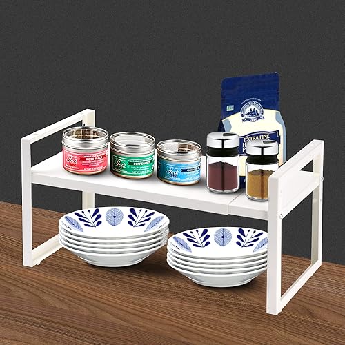 Miniatura 9 de Organizadores de estantes de gabinete expandibles, armario de gabinete de altura ajustable, estantes de encimera de cocina, apilables, expandibles,