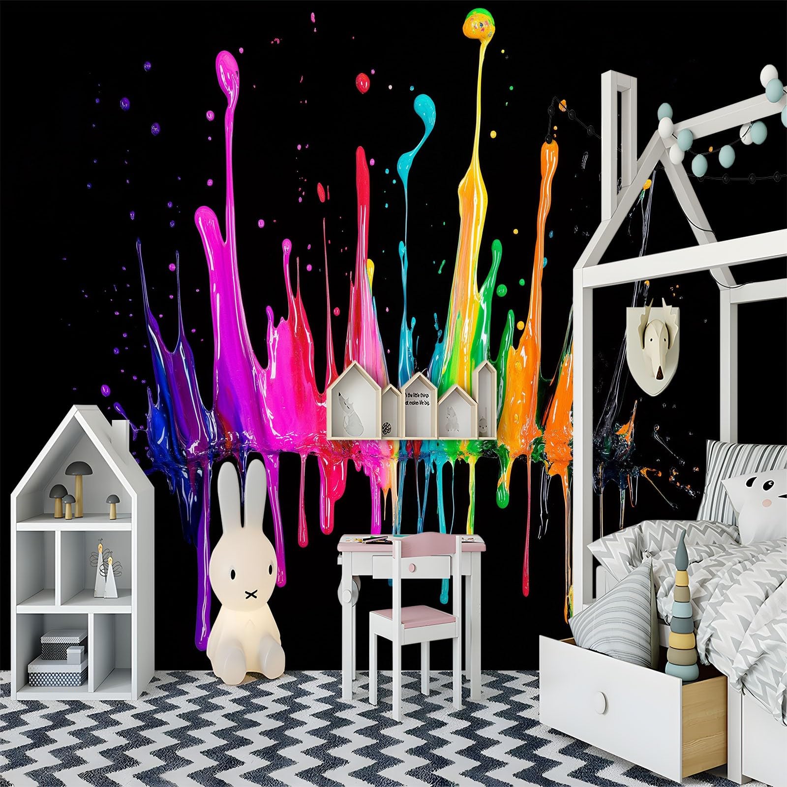 Fototapeta z efektem 3D, kreatywna tapeta z efektem 3D, czarna tapeta 350 x 256 cm, tapeta z włókniny, nowoczesna tapeta ścienna, salon, sypialnia, pokój dziecięcy, dekoracja ścienna, tapeta z motywem