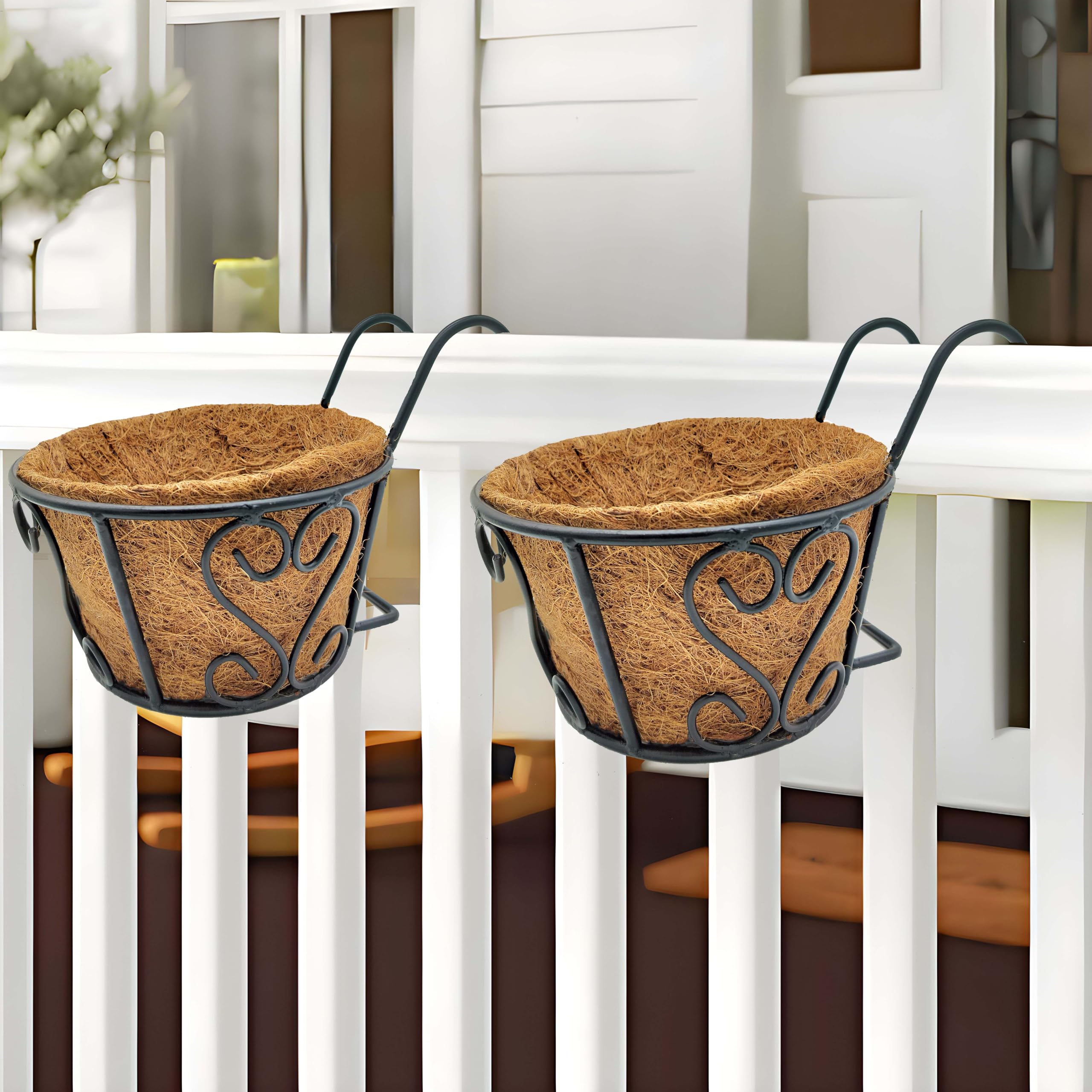 GARDEN DECO 8-Inch Railing Pots with Coir Liner. Railing Planters, Hanging Flower Pots for Grills, Home Gardening Outdoor Metal Plant Pots (Set of 2 pcs, Black) (B0D7H1GSBG) Amazon Price History, Amazon Price Tracker