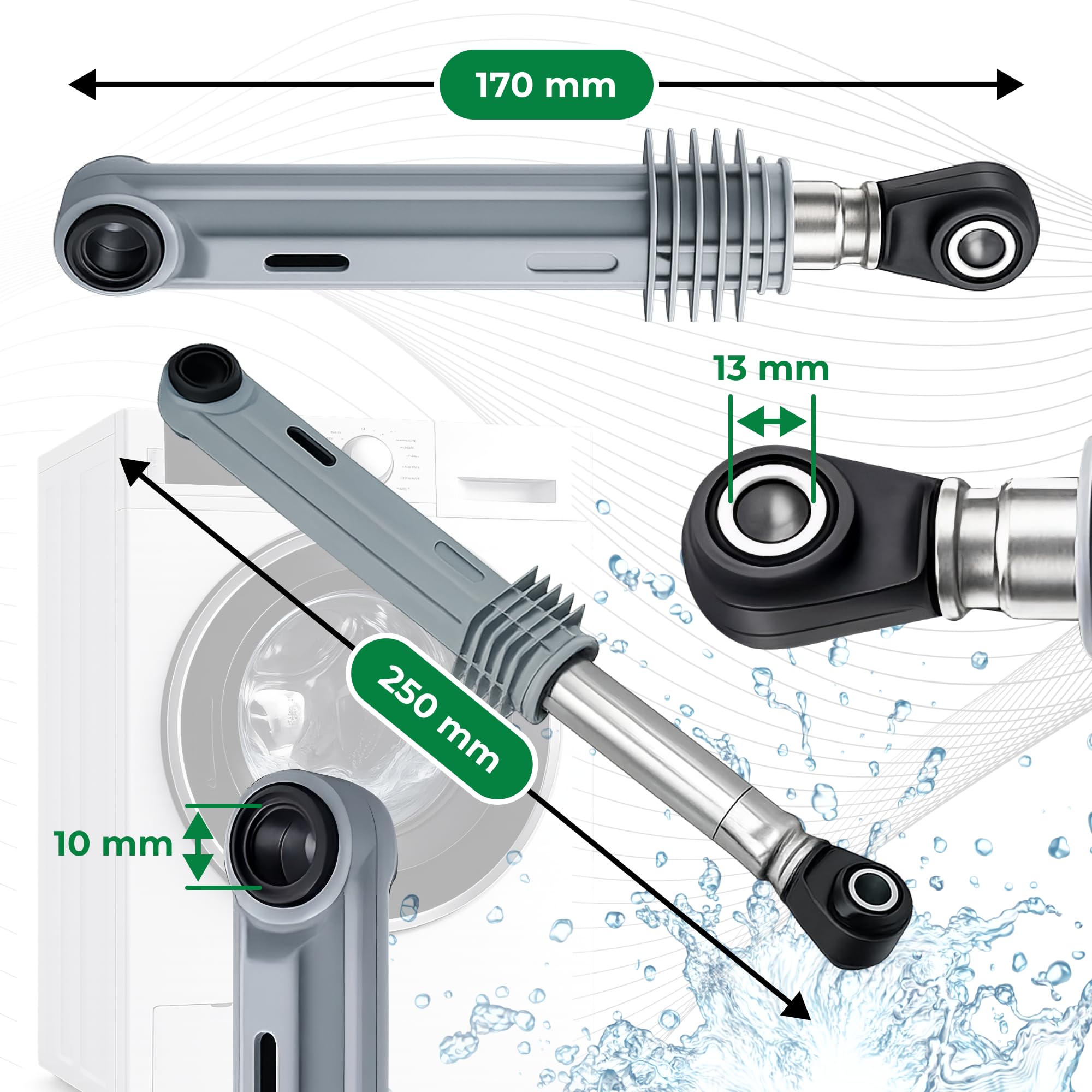 2er-Set Stoßdämpfer Waschmaschine Ø10mm Ø13mm 80N Länge 170 mm – 250 mm mit Originalcode DC66-00343D DC6600343D DC66-00421B DC6600421B DC66-00531C DC6600531C für Samsung