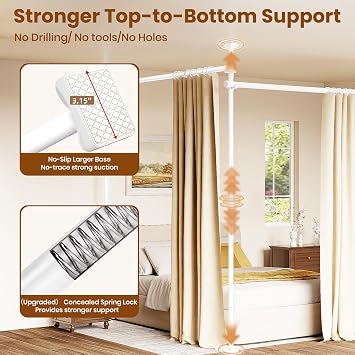 Room Divider Curtain Rod, No Drilling Tension Rod for Room Separation White | 4-10ft(H) 28-114inch(W) Adjustable Heavy Duty Wall Divider, Floor to Ceiling Tension Curtain Rod Privacy Space Separator