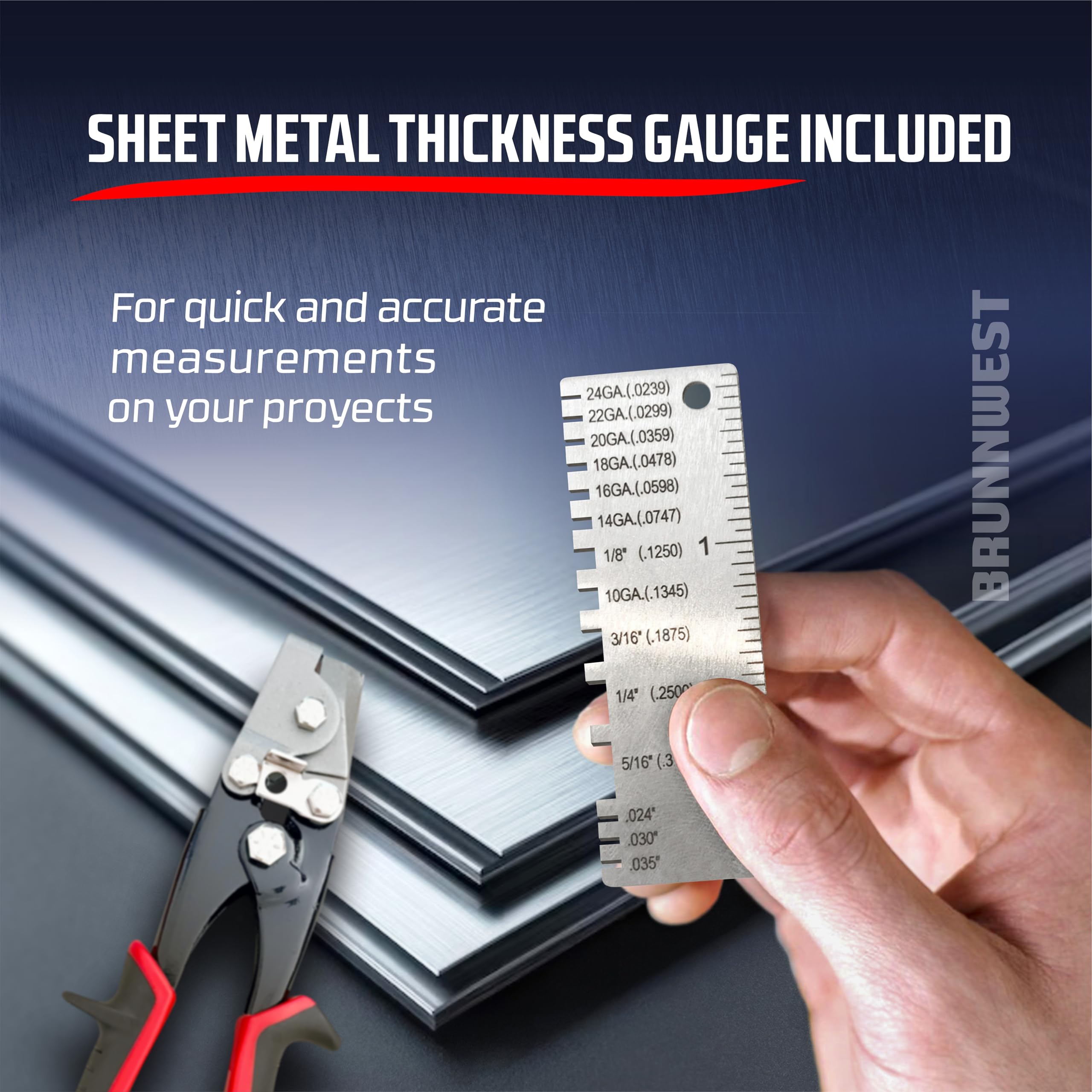 BRUNNWEST Outil De Poinçonnage Pour Revêtement En Tôle, Vinyle Et Aluminium – Pince à Sertir Pour Goujons De Gouttières – Outils De Sertissage De Gouttière – Encoche De Poinçon Pour Conduit Et