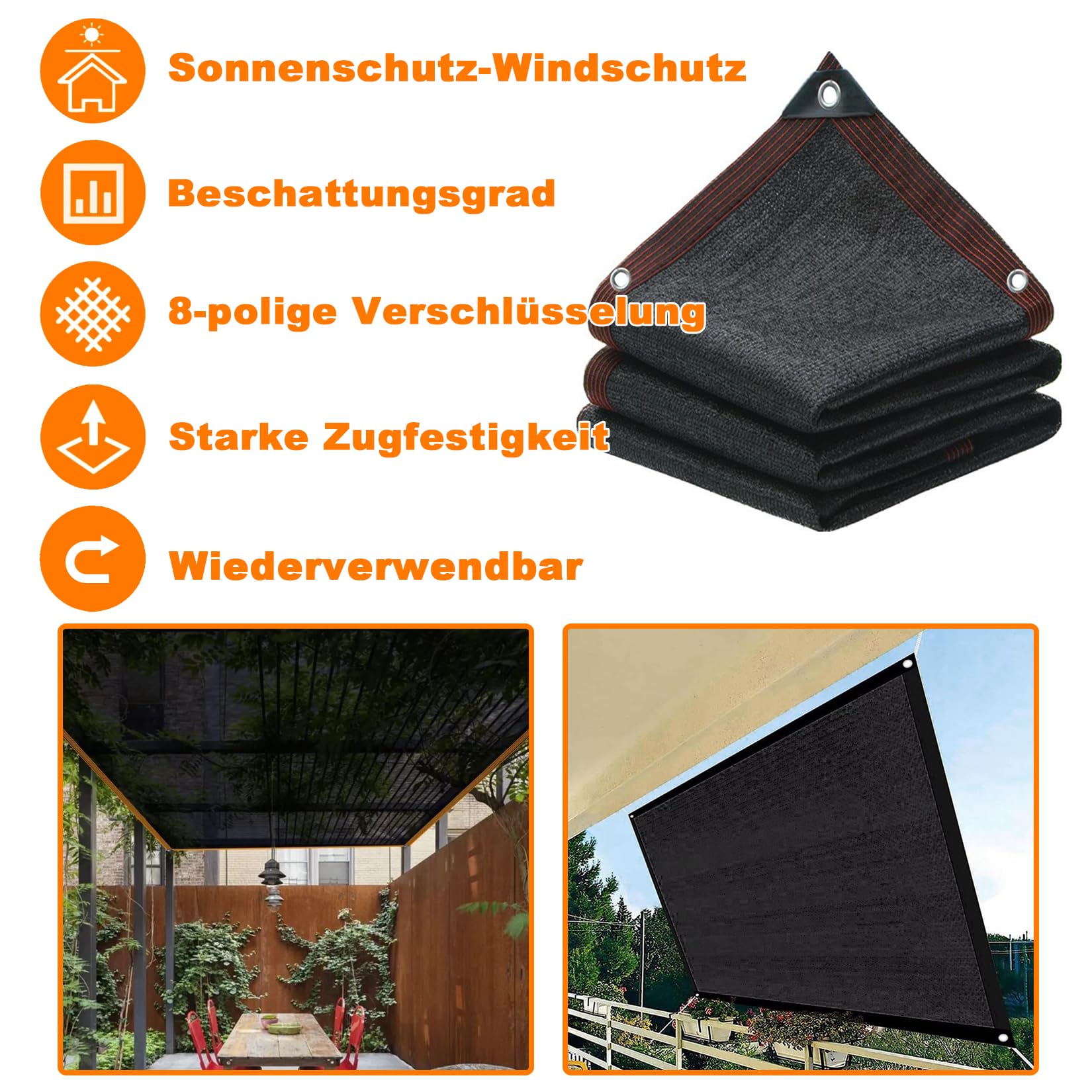 Amazon.de: Sonnensegel Winddurchlssig - 6x10m - 90% UV Schutz HDPE  Atmungsaktiv inkl Befestigungsseile - Schattierungsnetz - Sichtschutznetz  fr Patio Backyard Garten Carport, Schwarz