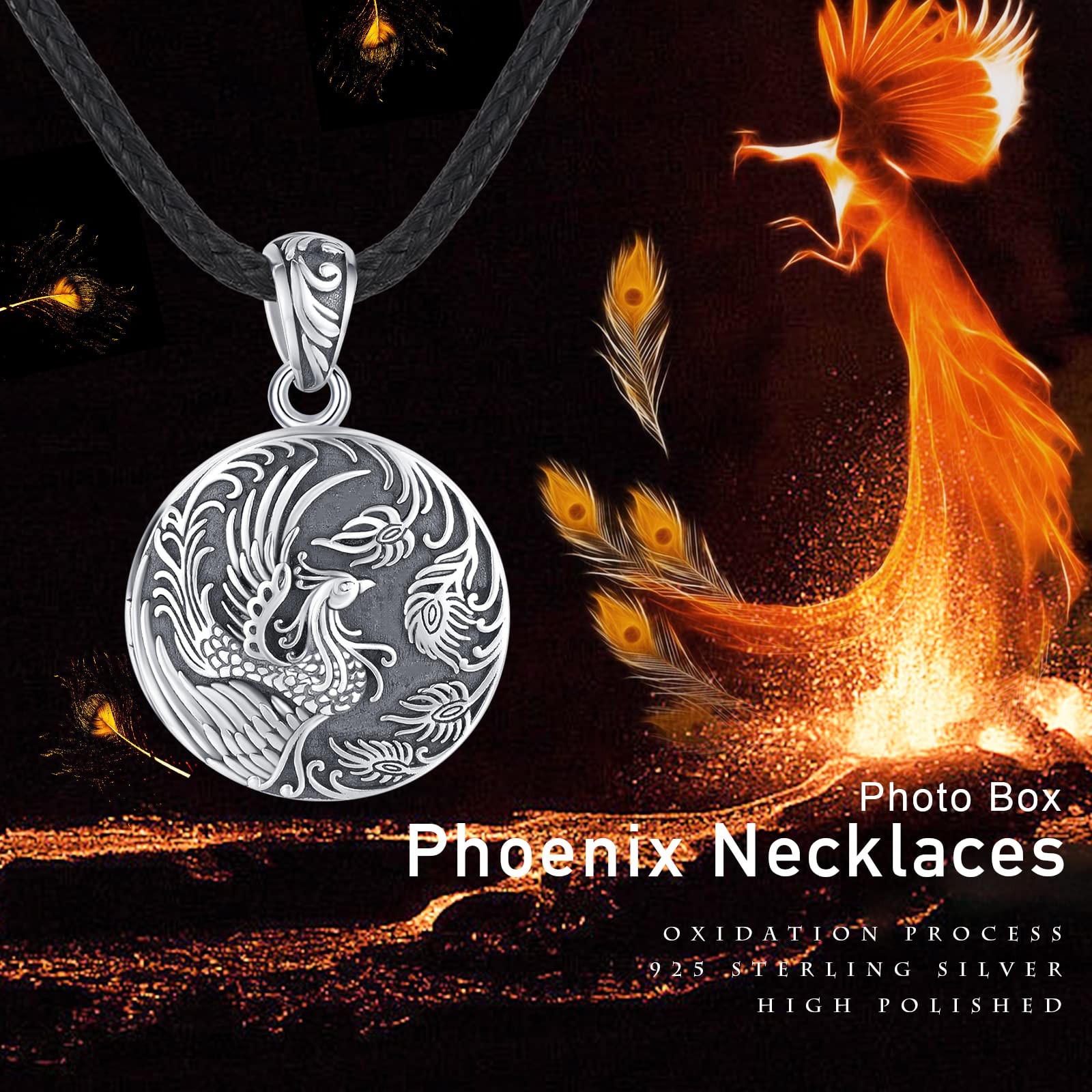 REDSUN Fenice collana medaglione amuleto con foto in argento Sterling 925 gioielli per uomo, donna e regali