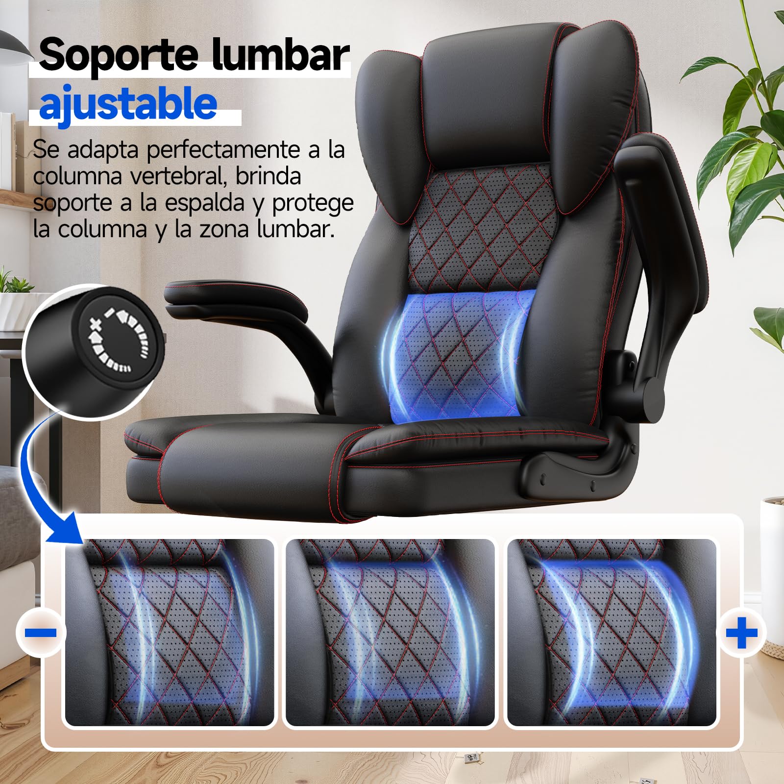 rattantree Silla de Oficina, Sillas de Escritorio Ergonómica con Reposabrazos Abatibles de 90°, Ruedas Giratorias, Tapizado de Cuero y Altura Ajustable, Adecuada para Uso en La Oficina y Hogar, Negro