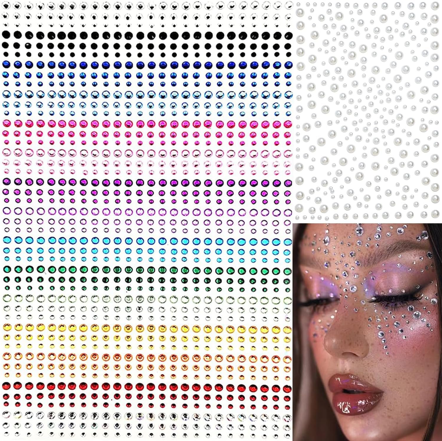 1450 Pieces Eye Face Gems White Pearls SelfAdhesive