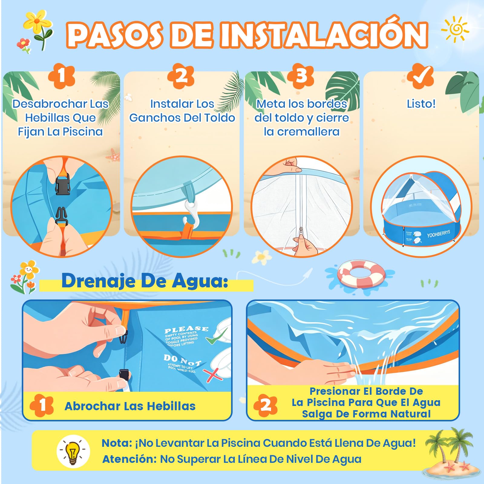 YOOHBERRYS Piscina para Bebé Pop Up 4 en 1, Piscina de Bolas Bebe, Tienda Playa Bebe con Protección UV SPF 50+, Piscina Plegable Bebe con Mosquitera, Tienda de Campaña para Picnic, Jardín, Playa