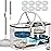 Gen 1 Large-Capacity Spin Mop and Bucket - for Big Homes & Deep Cleaning Days,4-Chamber System Separates Dirty & Clean Water, 2-GAL Heavy-Duty Design with Wheels & 8 Refill Mop Heads - White/Blue