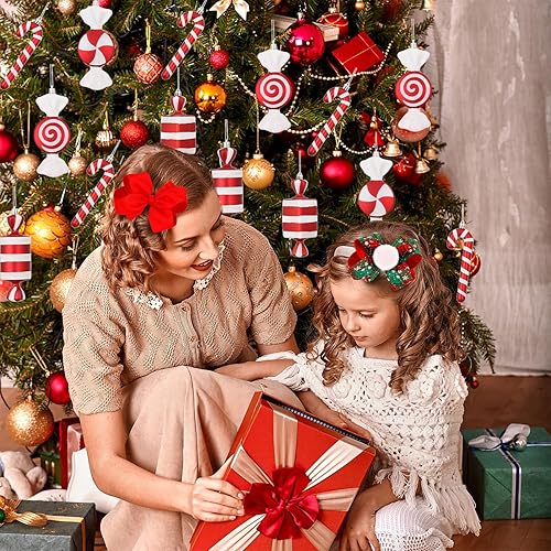 Miniatura 5 de 14 piezas de bolas de caramelo colgantes navideñas, adornos de bastón de caramelo rojo y blanco colgante para decoración del hogar, parte del árbol