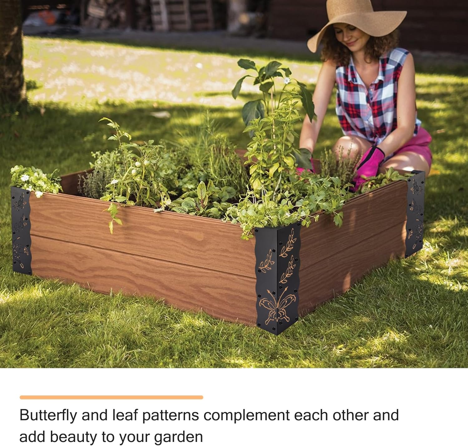 Set of 8 Decorative Raised Garden Bed Corner Brackets with Short/Long Screws for 12''-24'' Bed Box, Black Metal Corner Braces 11" x 3" x 3" for Vegetable Planter Garden