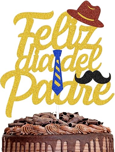 Feliz Día del Padre - Decoración para tarta, decoración de fiesta del día del padre, tema de Feliz Cumpleanos para el Día del Padre (dorado)