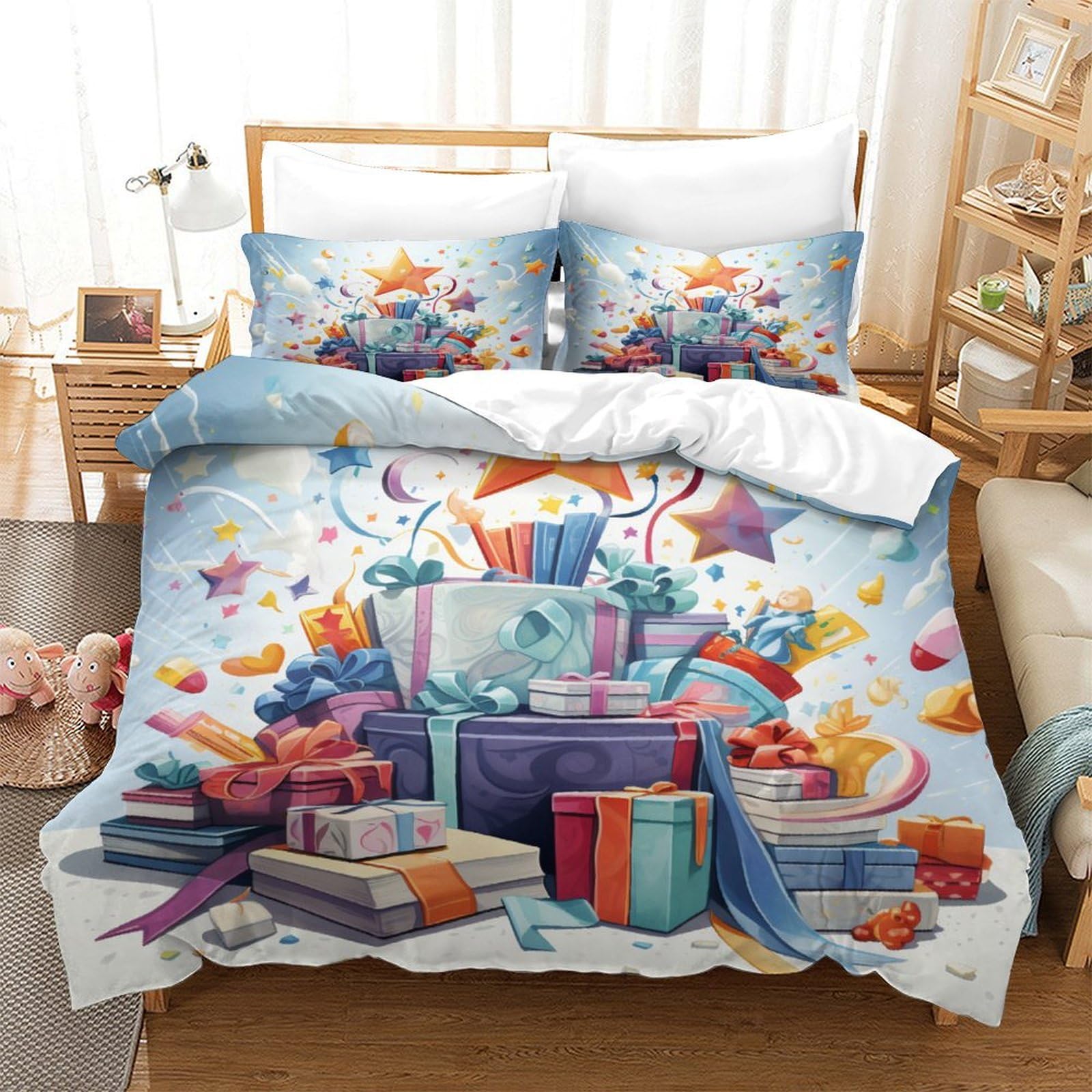 Housse de couette facile d'entretien 260x220 parure de lit infroissable avec zip pour lit géant