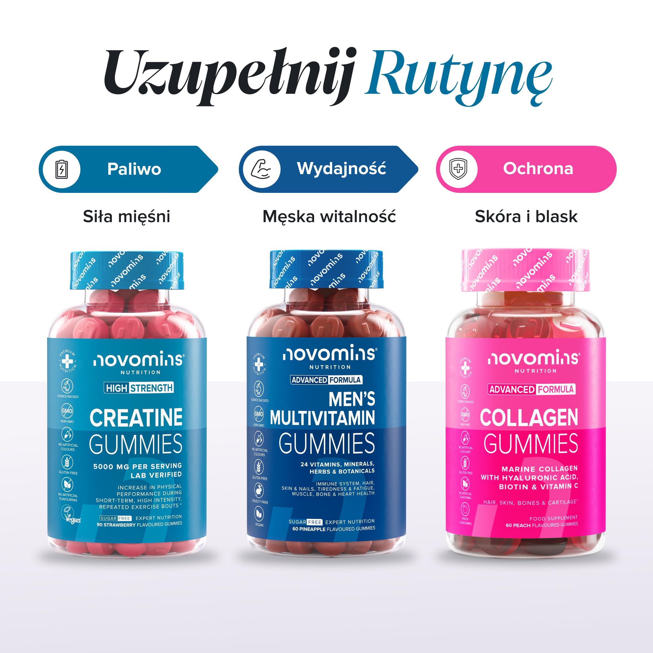 Gummies Z Kreatyną - 5000 mg, Potwierdzone Laboratoryjnie - Mocne Gummies Z Monohydratem Kreatyny - Zwiększają Wydolność Fizyczną - Alternatywa Dla Tabletek, Proszku I Kapsułek - Novomins