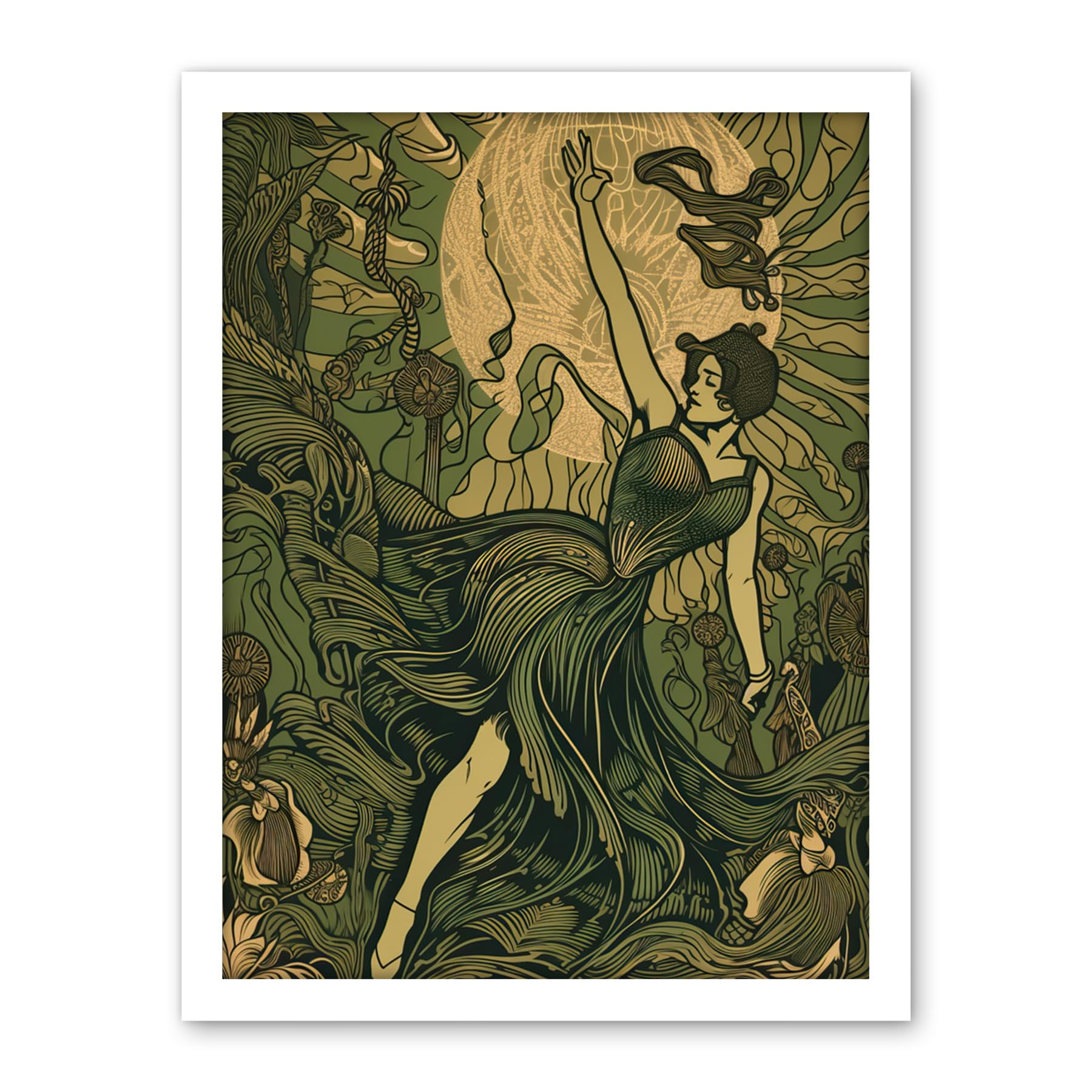Artery8 Boho Ballerina Dancing with the Forest Moon Artwork Framed Wall Art Print 18X24 Inch
