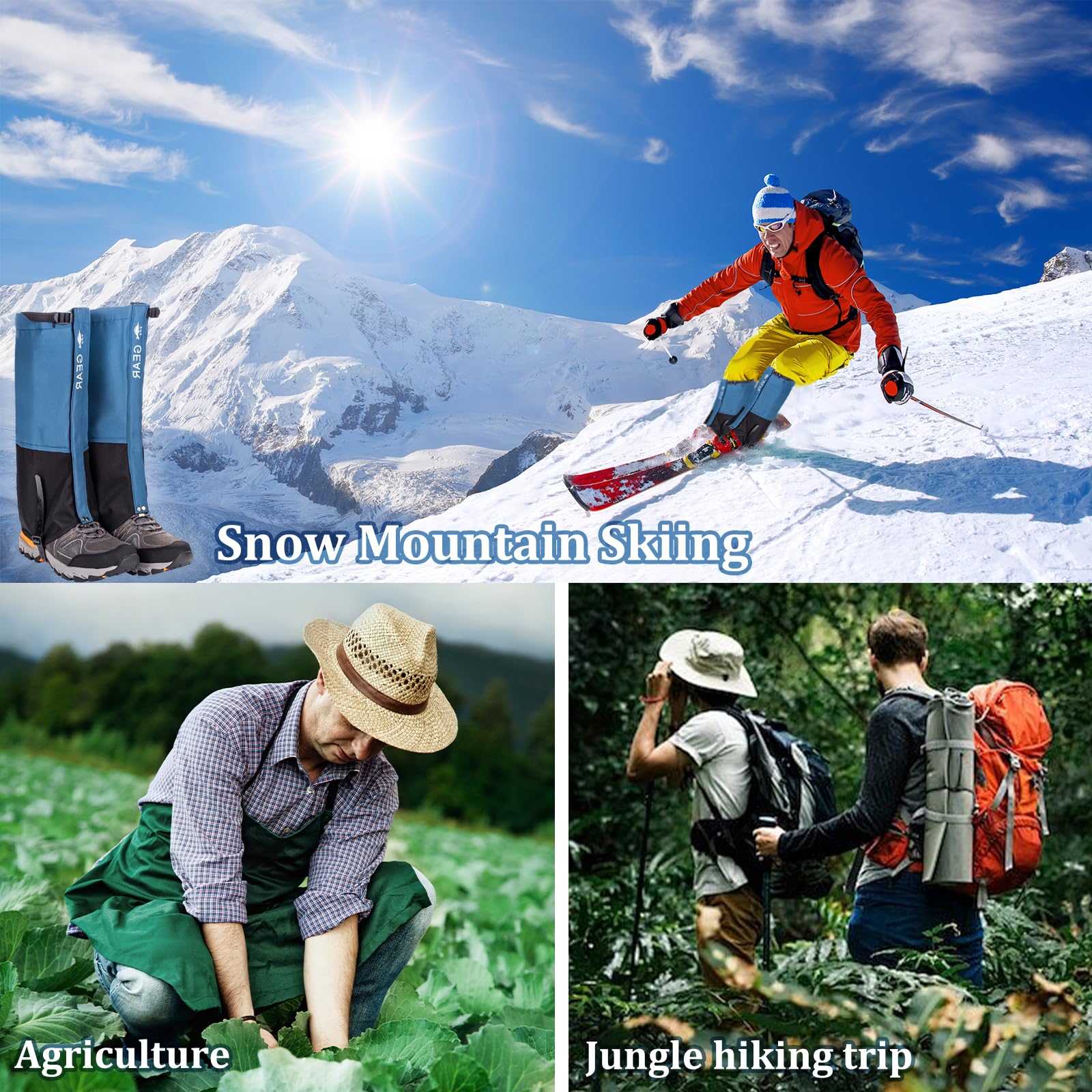 Ghette Impermeabili Trekking per Esterni, Ghette Caccia Ghette di Neve Traspiranti Antivento, Ghette Coprigambe Escursionismo Ghette Antivipera,Copriscarpe Arrampicata,Sci,Escursionismo