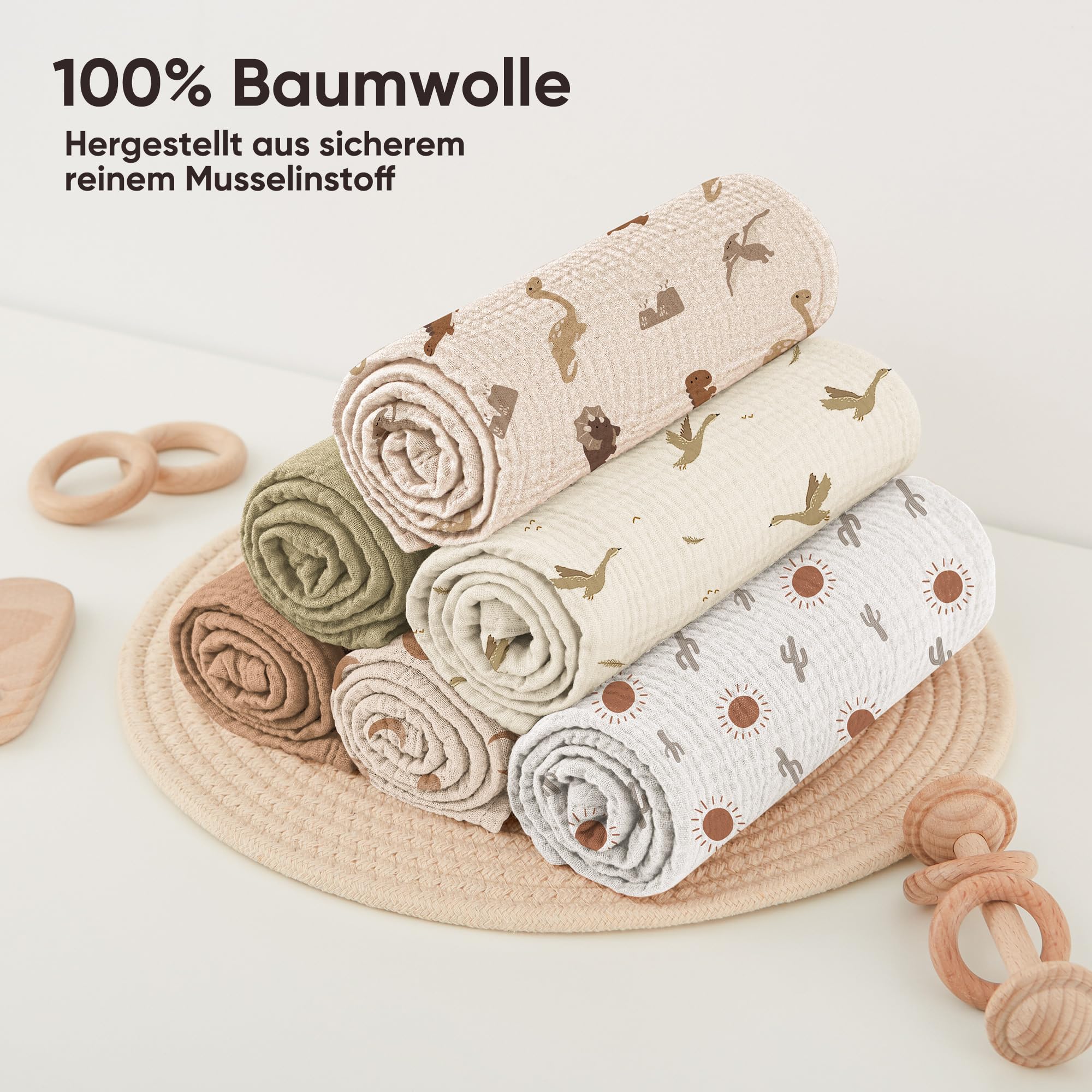 Bearmoss Langes Algodón BeBé 60 x 60 cm Gasa de algodón - Lote de 10 Gasa de algodón cuadrado absorbente de grano para Unisex Bebé Niñas y Niños (Marrón)