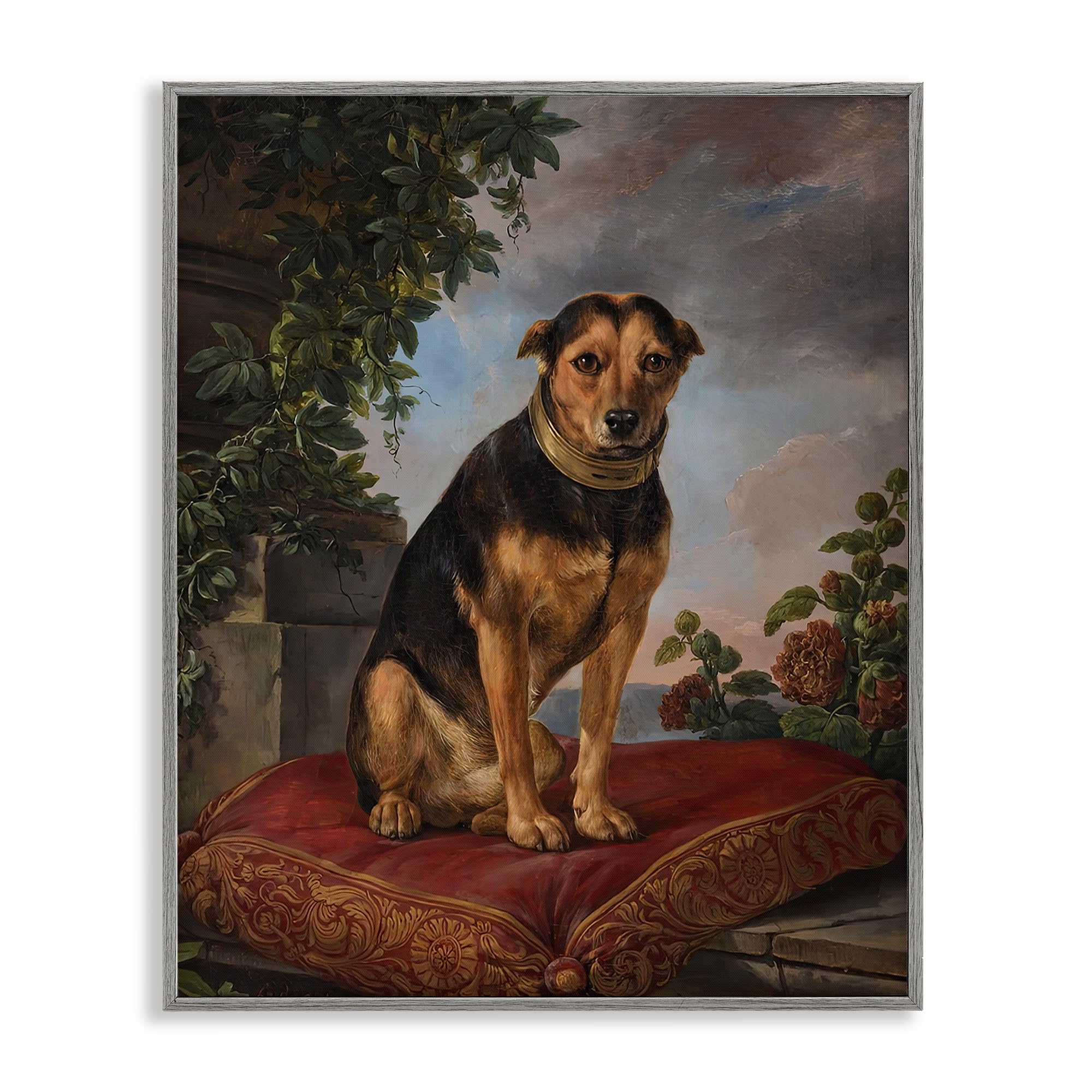 Stupell Industries 'Historical Dog on Cushion', Framed Giclee Art, Gray, 16 x 20 Inches, Easy to Hang and Sturdy, Made in USA, by Lil' Rue