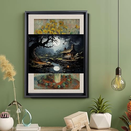 Miniatura 5 de Snow covered park at midnight with a full moon, watercolor nature art, framed canvas print, framed wall art