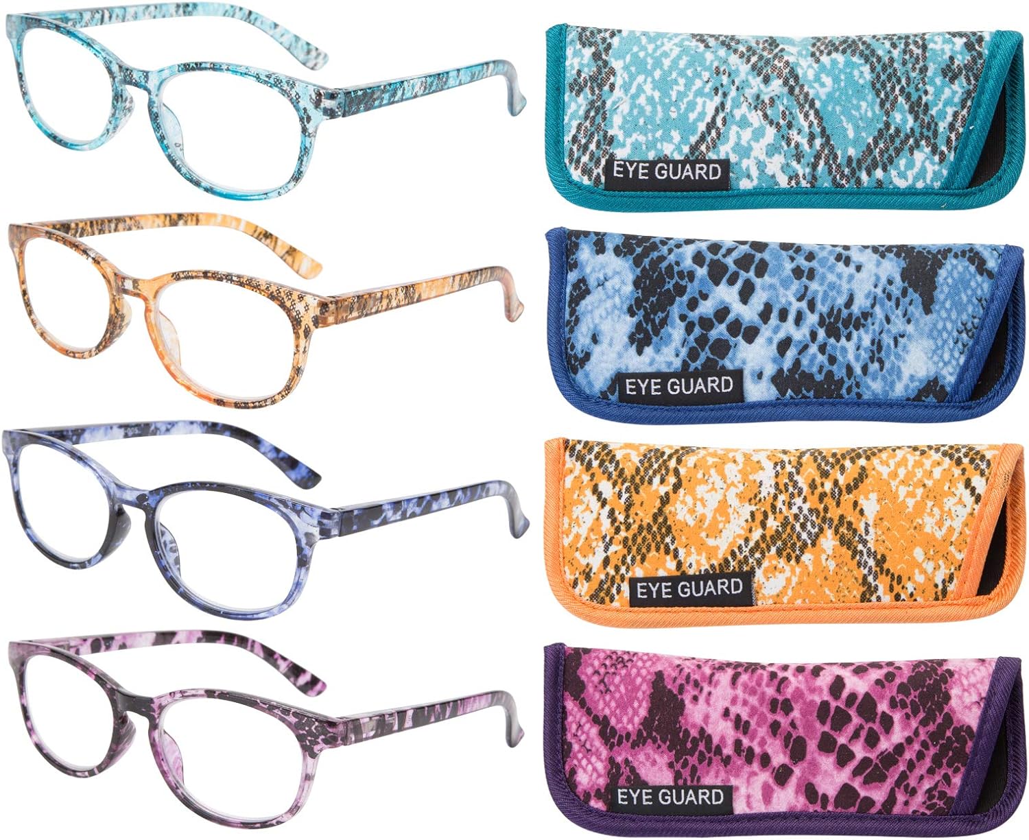 EYEGUARD Reading Glasses 4-Pack Stylish Pattern Frame Readers Fashion Ladies Glasses for Women (4 Color, +3.50)